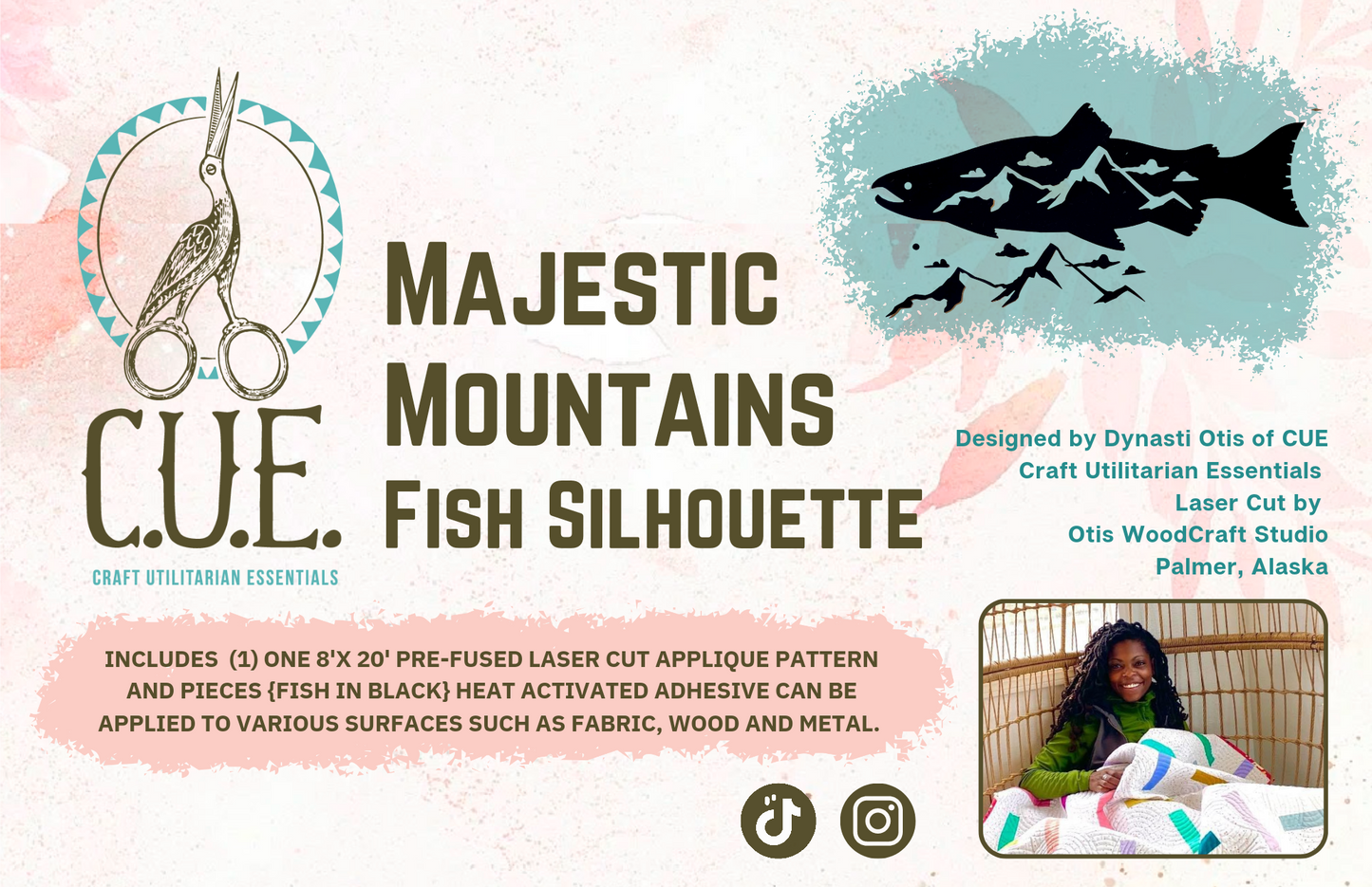 Majestic Mountains Fish Silhouette (Pre-fused Appliqué)