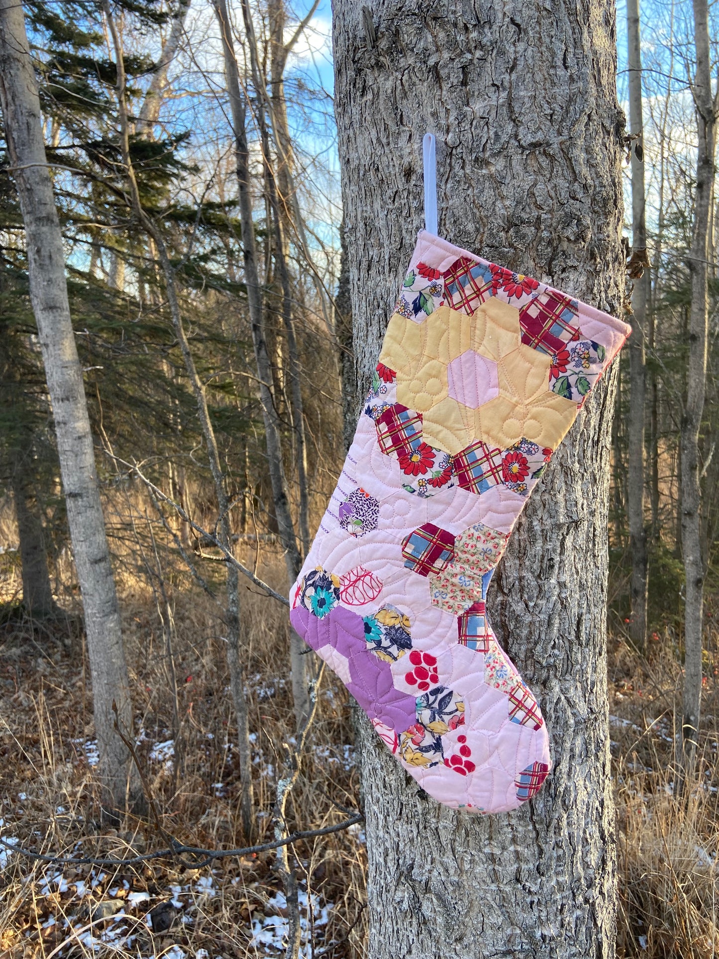 Vintage Quilt Stocking (Gram's Flower Garden)