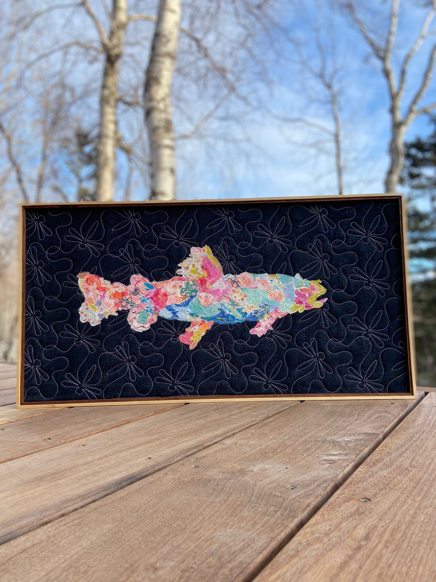 Quilted Wall Hanging Black Floral Fish