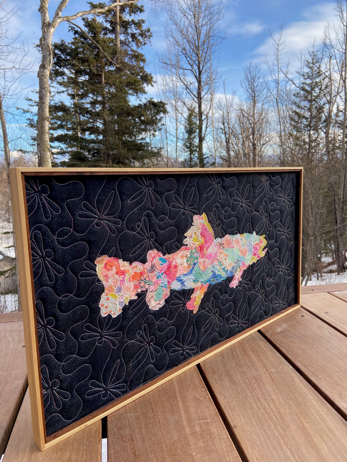 Quilted Wall Hanging Black Floral Fish